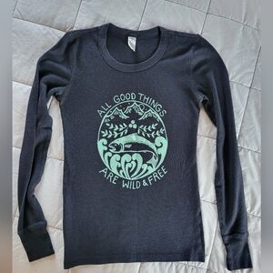 Salmon Sisters Alaska AK Black Thermal Long Sleeve T-Shirt Small XS